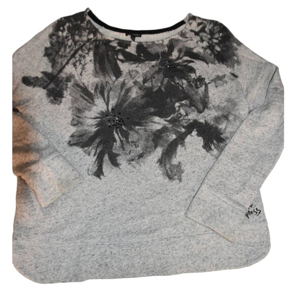Express Crew Neck Sweatshirt, Gray with Black Floral Print, Large - Picture 1 of 5